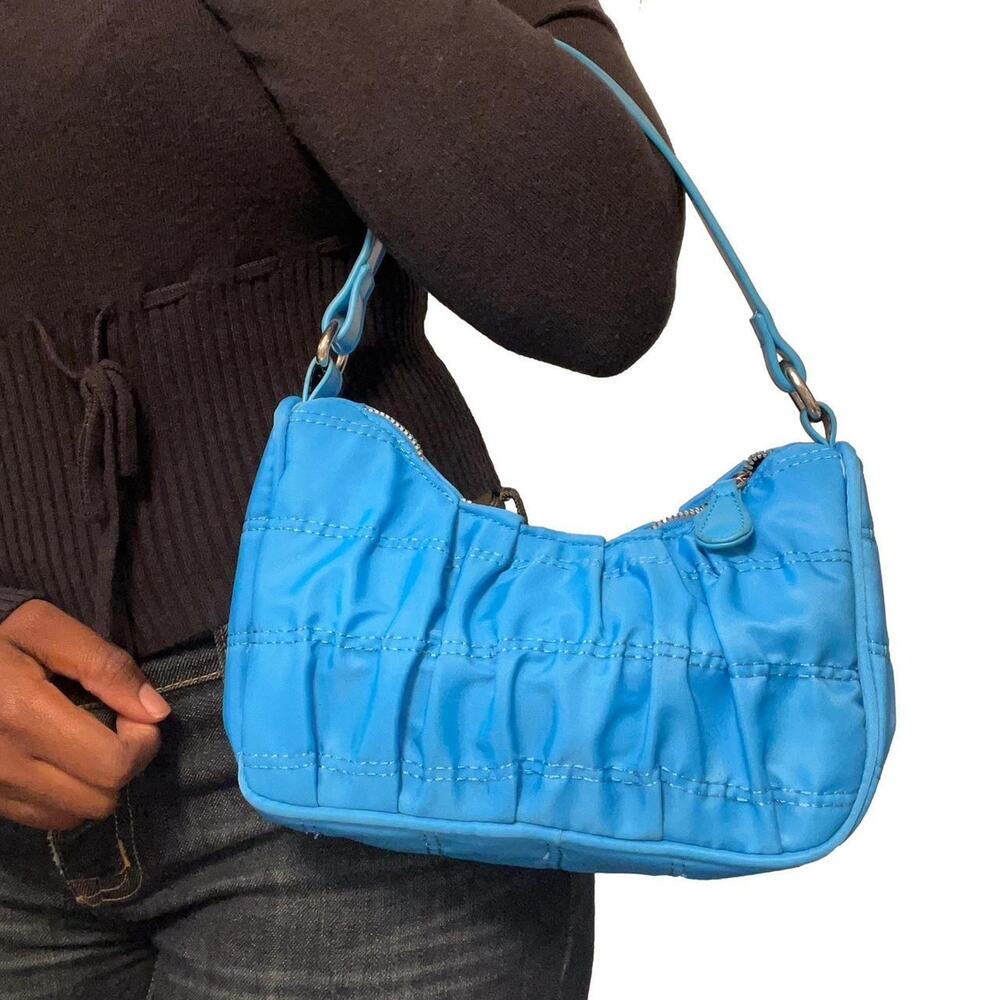 Blue Ruffle Handle Bag
